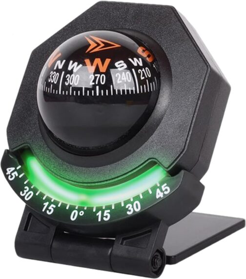 Car Compass Dashboard | Foldable Glow in the Dark Bullet Compass | Built-in Sloppe Meter for High Precision Navigation | Portable Marine Compass for Car, Truck and Vehicle Decoration