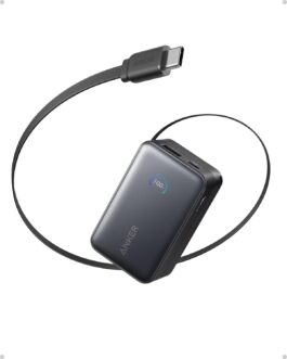 Anker Nano Power Bank, 10,000 mAh External Battery with 70 cm Anker InstaCord Retractable Cable, 45 W Max Compact Battery, Smart Display, for iPhone 16, iPad, Galaxy, Pixel and More