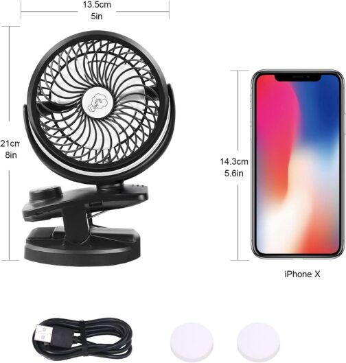 IREENUO Mini Fan Clip Fan 4400mAh Battery Operated USB Desk Fan Portable Personal Fan Small Quiet Fan for Office,Home,Travel,Camping,Baby Stroller(Black) – Bild 5