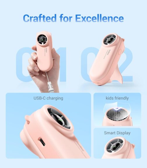 Diveblues Mini Portable Turbo Handheld Fan, 16 Hours Maximum Battery Life, 4000 mAh USB Rechargeable Fan with 5 Speeds for Travel, Outdoor, Concerts, Office – Bild 5
