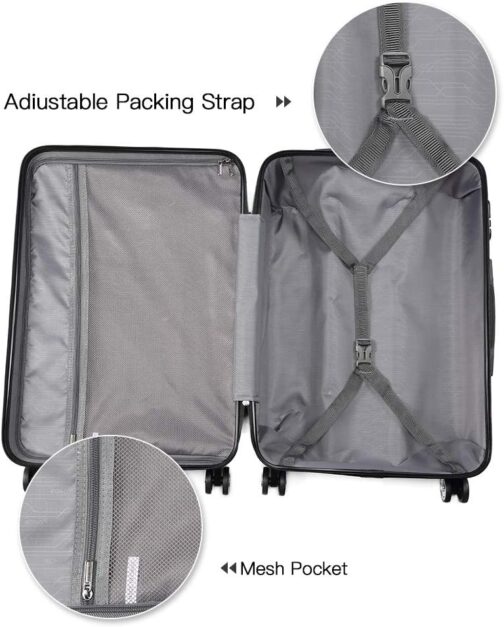 Kono Hard Shell Travel Suitcase 100% ABS Suitcase Hand Luggage Trolleys Cabin Suitcase 4 Spinner Wheels Trolley Suitcase Telescopic Handle Suitcase – Bild 3