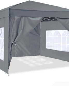 ISE 3 x 3 m Garden Folding Gazebo with Carry Bag, Garden Tent, 50+ UV Protection with 4 Side Panels for Garden, Party, Wedding, High Quality, grey