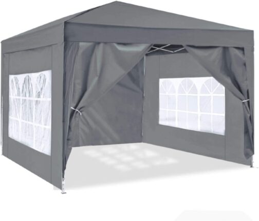 ISE 3 x 3 m Garden Folding Gazebo with Carry Bag, Garden Tent, 50+ UV Protection with 4 Side Panels for Garden, Party, Wedding, High Quality, grey