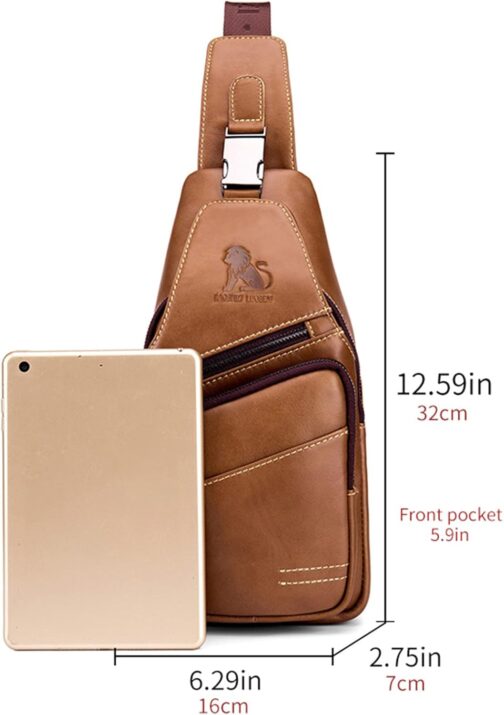 pundarika Leather Chest Bag Men Leather Shoulder Bag Business Leisure Crossbody Bag Travel Work Small Handbag – Bild 4