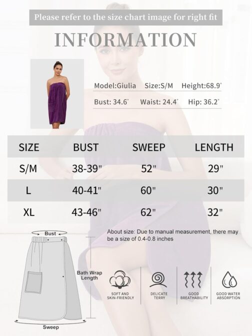 Komfokore Women's Knee-Length Bathrobe with Button Closure - Lightweight Spa Coat with Adjustable Closure & Practical Side Pockets – Bild 7
