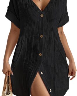 Bsubseach Cover Ups for Swimwear Women Short Sleeve Swimsuit Coverup with Pockets