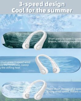 Portable USB Fan, Mini USB Neck Fan, Hanging Neck Fan, Quiet Rechargeable, 3 Speeds with 360° Airflow, Neck Fan for Hiking, Outdoor Sports, Travel, Home, Office