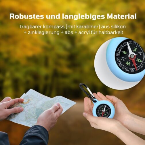 WRQIOO Pack of 6 Children's Compass, Multi-Colour Children's Mini Compass, Compass Children Outdoor, Mini Survival Compass with Portable Carabiner Hook for Outdoor Guide Children's Gifts – Bild 5