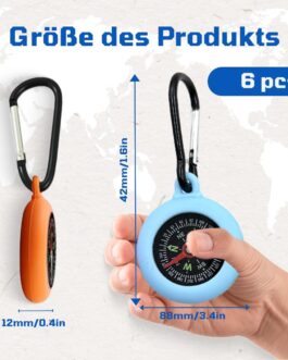 WRQIOO Pack of 6 Children’s Compass, Multi-Colour Children’s Mini Compass, Compass Children Outdoor, Mini Survival Compass with Portable Carabiner Hook for Outdoor Guide Children’s Gifts