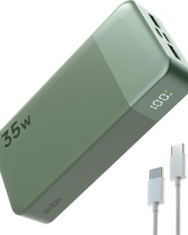 Nobis Power Bank, 20000 mAh Portable Charger, 35 W USB C in & Out Quick Charge, 4 Ports External Battery Pack with LED Digital Display, Compatible with MacBook, Phone 15 S23 (Green)