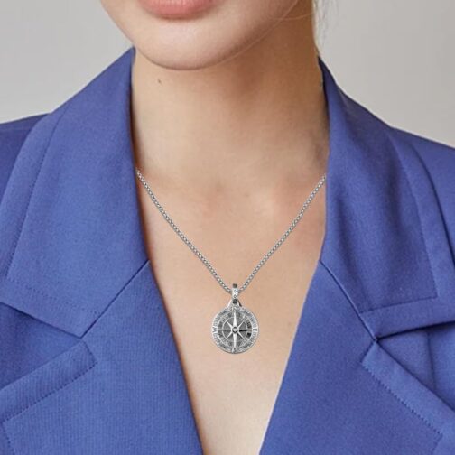 MIRKUZI Men's Necklace with Pendant Men's Chain Compass Pendant Birthday Gift for Men Boys (Silver) – Bild 6