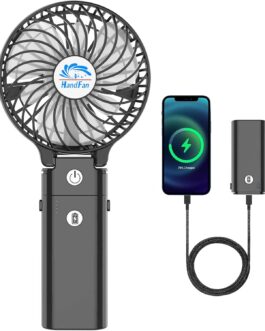 HandFan Portable Hand Fan, Folding Desktop USB Battery Fan with 5200mAh Power Bank Function, Mini Electric Personal Fan for Office/Home/Outdoor/Camping/Stroller