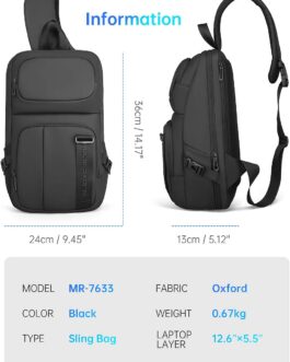 MARK RYDEN Shoulder Bag Anti-Theft Shoulder Bag for Men Chest Bag Lightweight Travel Shoulder Bag for 13 Inch Laptops, black, 当代
