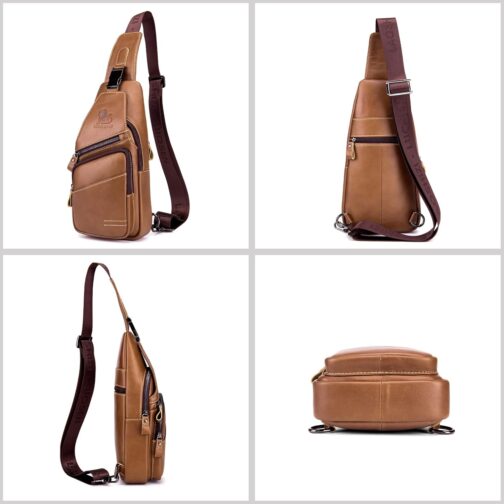 pundarika Leather Chest Bag Men Leather Shoulder Bag Business Leisure Crossbody Bag Travel Work Small Handbag – Bild 5