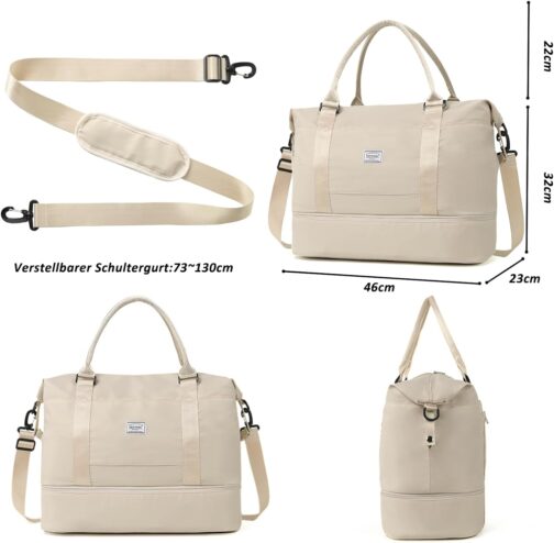 TANTOMI Women's Travel Bag, Hand Luggage, Sports Bag, 46 x 23 x 32 cm, Hand Luggage Bag, Weekender Bag, Waterproof Travel Bag, Duffle Bag, Training Bag, Clinic Bag, Birth Suitable for Holiday, Camping – Bild 2