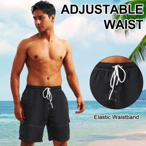riemot Badeshorts Herren Schnelltrocknend Badehose Kurzen Strandhose Boardshorts Atmungsaktiv Sporthose Trainingshose mit Mesh-Futter und Verstellbarem Tunnelzug Größe S-3XL – Bild 5