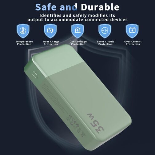 Nobis Power Bank, 20000 mAh Portable Charger, 35 W USB C in & Out Quick Charge, 4 Ports External Battery Pack with LED Digital Display, Compatible with MacBook, Phone 15 S23 (Green) – Bild 6