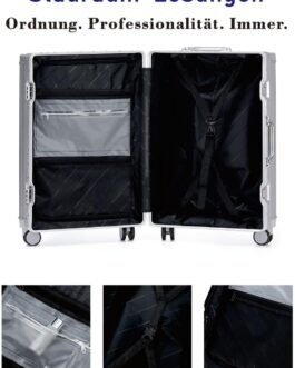 yuweijie Aluminium Frame Hand Luggage Suitcase with 4 Wheels · Hard Shells in 100% PC with Drink Holder · Travel Suitcase TSA Lock · Trolley for Business Trips, silver, M, Aluminium hard shell trolley