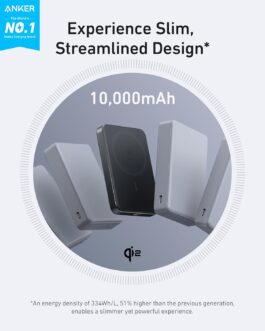 Anker MagGo Power Bank, Ultra Slim 10000mAh Magnetic Battery Pack, Qi2 Certified, Portable, 15W Ultra Fast MagSafe Compatible Charger, Ergonomic Design, Only for iPhone 16/15/14/13