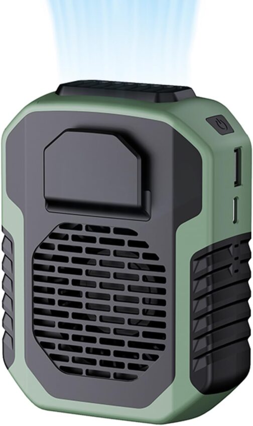 MARZIUS Outdoor 4-in-1 Function USB Waist Fan Belt Fan Clip On Personal Necklace Cool Workwear Fan, 3 Speeds, Strong Airflow (Green)