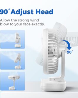 OCOOPA USB Fan Ultra Quiet – 4000 mAh Table Fan, 4 Speeds, Mini Fan for Desk, Home and Office, White