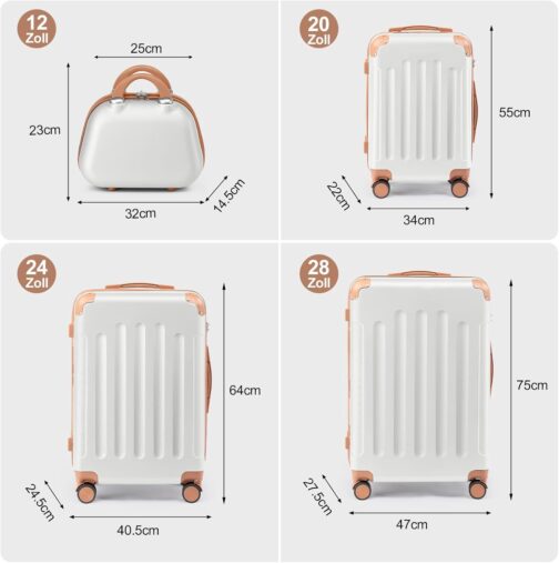 LALAHO 4-Piece Suitcase Set, Travel Suitcase Set with Cosmetic Case, Hard Shell Suitcase Set Made of ABS, Luggage Set with Vanity Case, Hand Luggage and 4 Corner Protectors, beige / brown – Bild 6