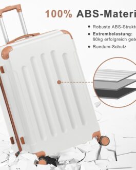 LALAHO 4-Piece Suitcase Set, Travel Suitcase Set with Cosmetic Case, Hard Shell Suitcase Set Made of ABS, Luggage Set with Vanity Case, Hand Luggage and 4 Corner Protectors, beige / brown