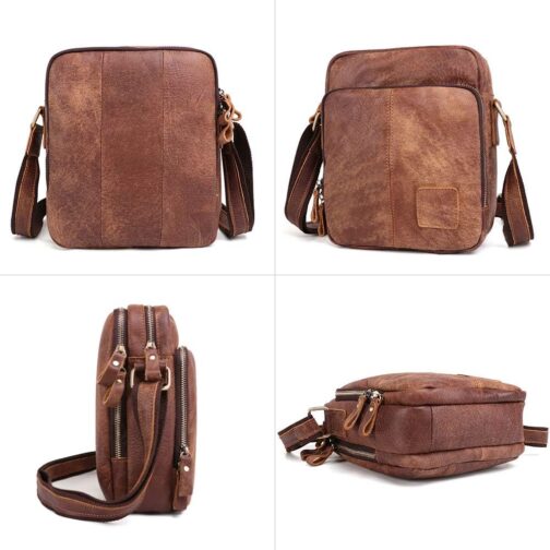 BAIGIO Shoulder Bag Men's Leather Vintage Men's Messenger Bag with Shoulder Strap for Work Travel Everyday Life, light brown, Retro – Bild 2