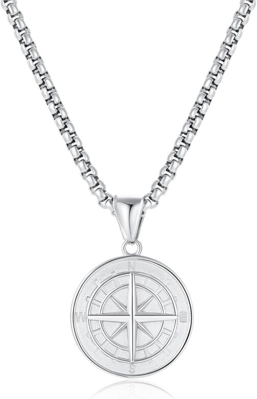 Men's / Women's Necklace, 316L Stainless Steel, Chain Men's Necklace with Compass Pendant Necklace, Plated Men's Jewellery, Birthday, Anniversary, Valentine's Day Gifts for Father, Husband, Friends