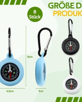 ZYNERY Pack of 8 Mini Compass Children’s Pocket Compass Keyring Compass Pendant Outdoor with Carabiner Hook Portable Compass Children’s Birthday for Camping Outdoor Hiking Bushcraft