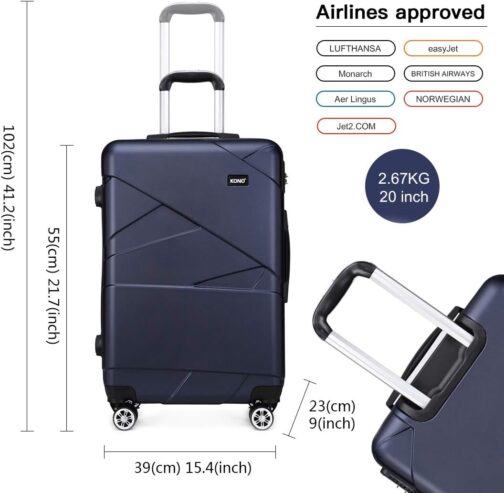 Kono Hard Shell Travel Suitcase 100% ABS Suitcase Hand Luggage Trolleys Cabin Suitcase 4 Spinner Wheels Trolley Suitcase Telescopic Handle Suitcase – Bild 2