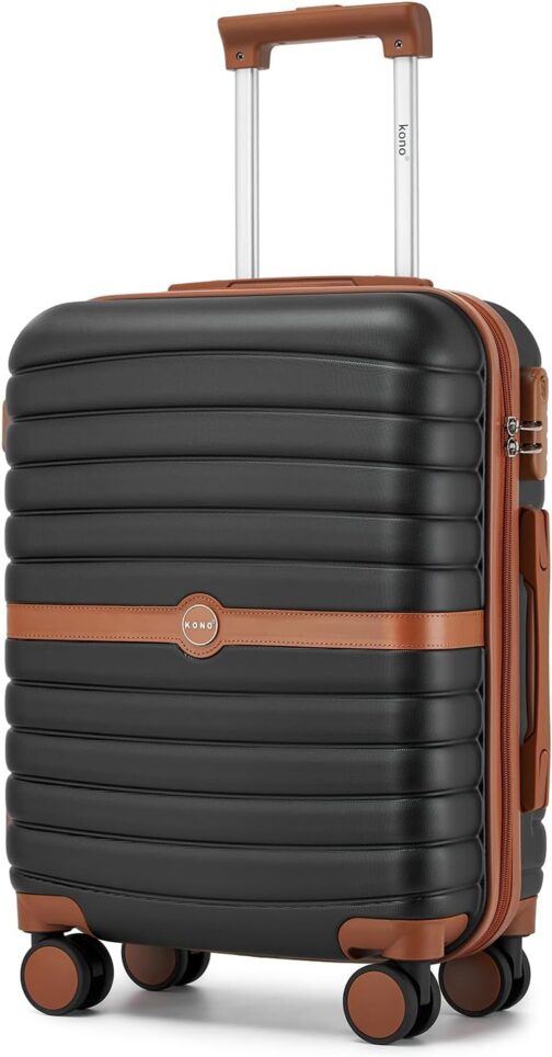 KONO ABS + PC Hard Shell Suitcase with Twin Wheels and Combination Lock, black / brown, Hand luggage (55 cm), Hand luggage (55 cm)