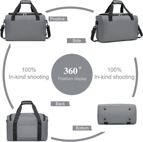 Kono Travel Luggage, 40 x 20 x 25 cm, Large Weekender Bag, Maximum-Size Hand Luggage for Men and Women, gray – Bild 5