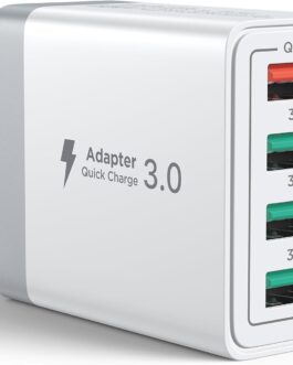 USB Charger, 4-Port 33W Fast Charger, USB Power Supply with QC 3.0 Multiple USB Plug Power Adapter for iPhone 16 15 14 13 12 11 Pro Max, Samsung, Huawei, Xiaomi, Mobile Phones Fast Charger Charging
