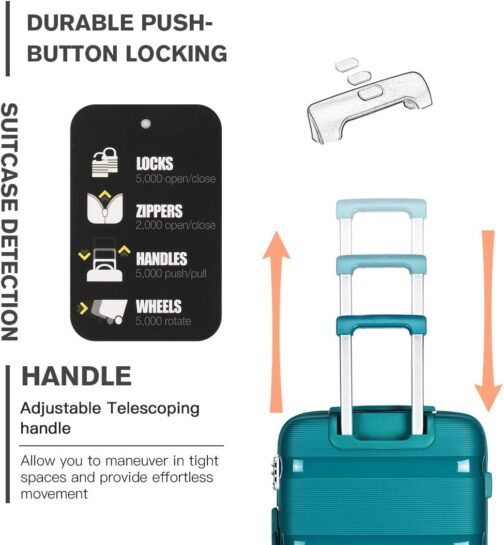 Kono TSA Hard Shell Suitcase Trolley Suitcase Polypropylene Luggage 8 Wheels, turquoise – Bild 5