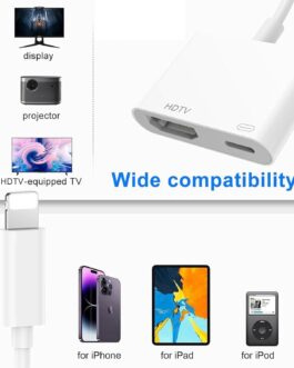 Loydia HDTV Adapter for iPhone, [MFi Certification] HDTV Digital AV Adapter Lightning 1080P Video Audio Sync Screen Converter with Lightning Charging Port, Compatible with TV/HDTV/Monitor/Projector