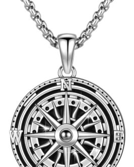 YueYuan Compass Necklace 925 Sterling Silver Compass Pendant Chain Necklace for Men Jewellery Gift for Men Women