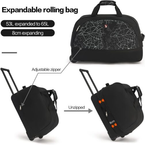 OIWAS Travel Bag with Wheels Small 50L-60L Business Trolley Hand Luggage Sports Bag Weekender Women and Men Extension, Red with card pattern, M – Bild 6
