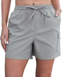 YGJIEGENG Women’s Summer Shorts Drawstring Elastic Wide Leg Short Trousers Casual Loose Hiking Trousers with Pockets S-2XL