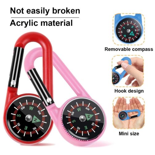 MOLZINY Pack of 6 Compass Key Fob Compass Mini Children Colourful Carabiner Compass Key Holder Zip Fixer Compass Outdoor Compass Pendant for Outdoor Hiking – Bild 3