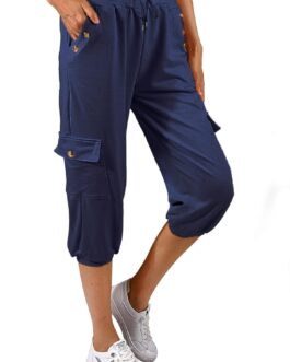 TOMEEK Capri Trousers Women’s Jogging Bottoms 3/4 Sports Trousers Summer Leisure Trousers Sweatpants Shorts Plain Baggy Drawstring Waist Yoga Trousers Training Trousers with Side Pockets