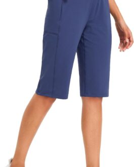 baleaf Women’s Bermuda Shorts Capri Yoga Trousers with Pockets Wide Leg Straight Trousers High Waist Loose Lounge Activewear Trousers Casual Summer