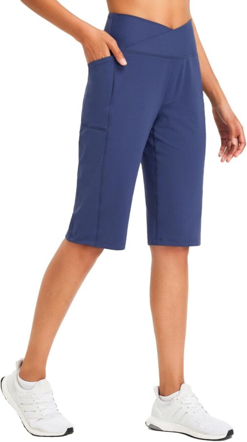 baleaf Women's Bermuda Shorts Capri Yoga Trousers with Pockets Wide Leg Straight Trousers High Waist Loose Lounge Activewear Trousers Casual Summer