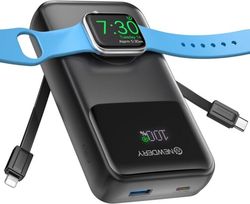 NEWDERY Powerbank for Apple Watch & iPhone Charger 20000 mAh Wireless Charging Station Power Bank, Fast Charging External Battery Pack Portable Travel Battery for iPhone 15/14/13/12 Series, iWatch