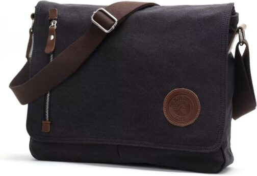 Sunborls Men's and Women's Shoulder Bag Canvas & Genuine Leather Messenger Bag, School Bag, Student Bag, Commuter Briefcase for 14 Inch Laptop – Bild 6