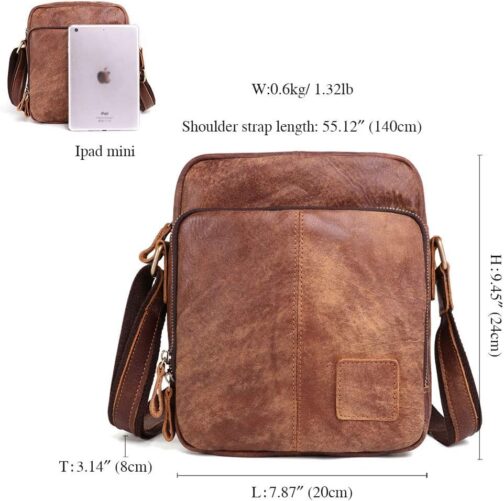 BAIGIO Shoulder Bag Men's Leather Vintage Men's Messenger Bag with Shoulder Strap for Work Travel Everyday Life, light brown, Retro – Bild 5