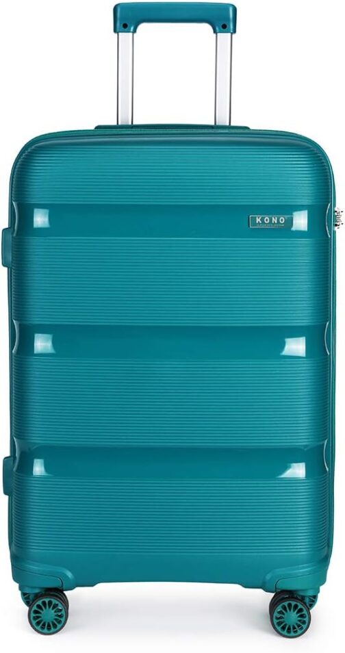 Kono TSA Hard Shell Suitcase Trolley Suitcase Polypropylene Luggage 8 Wheels, turquoise