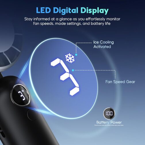 Anysun Battery Rechargeable Handheld Fan, Ice Cooling USB, 3 Speeds, 5000 mAh Battery, LCD Display, Portable Mini for Travel, Outdoor, Camping – Bild 5
