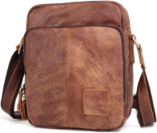 BAIGIO Shoulder Bag Men's Leather Vintage Men's Messenger Bag with Shoulder Strap for Work Travel Everyday Life, light brown, Retro – Bild 8