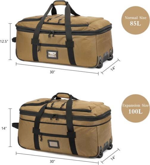 TAIHOYIN Travel Bag with Wheels Large Foldable 85-100L Expandable Packable Roll Bag Travel Hand Luggage, brown, Travel, camping – Bild 7
